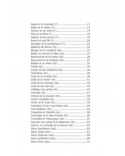 Liste des fables page 1