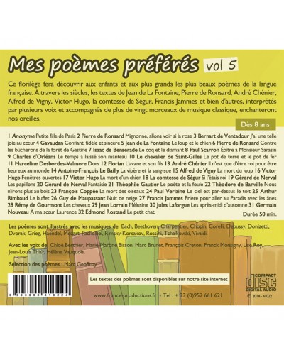 Dos du CD Mes poèmes préférés vol 5