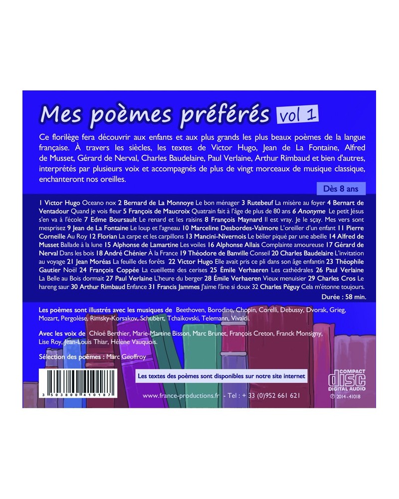 Dos du CD Mes poèmes préférés vol 1