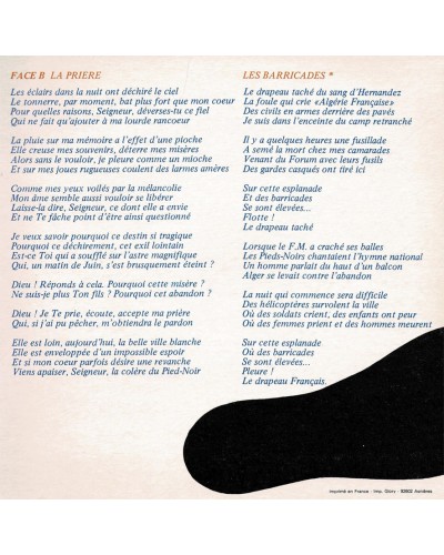 Vinyle (45 t) Jean-Pax Méfret chante L'Hymne des Pieds-Noirs, intérieur droit